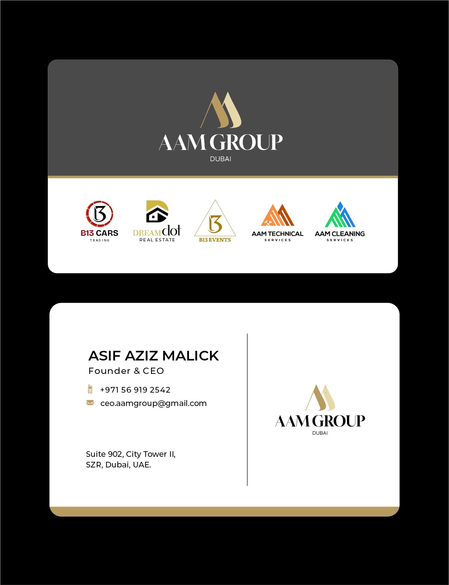 AAM Group visiting card and business identity design by Dezignlayer